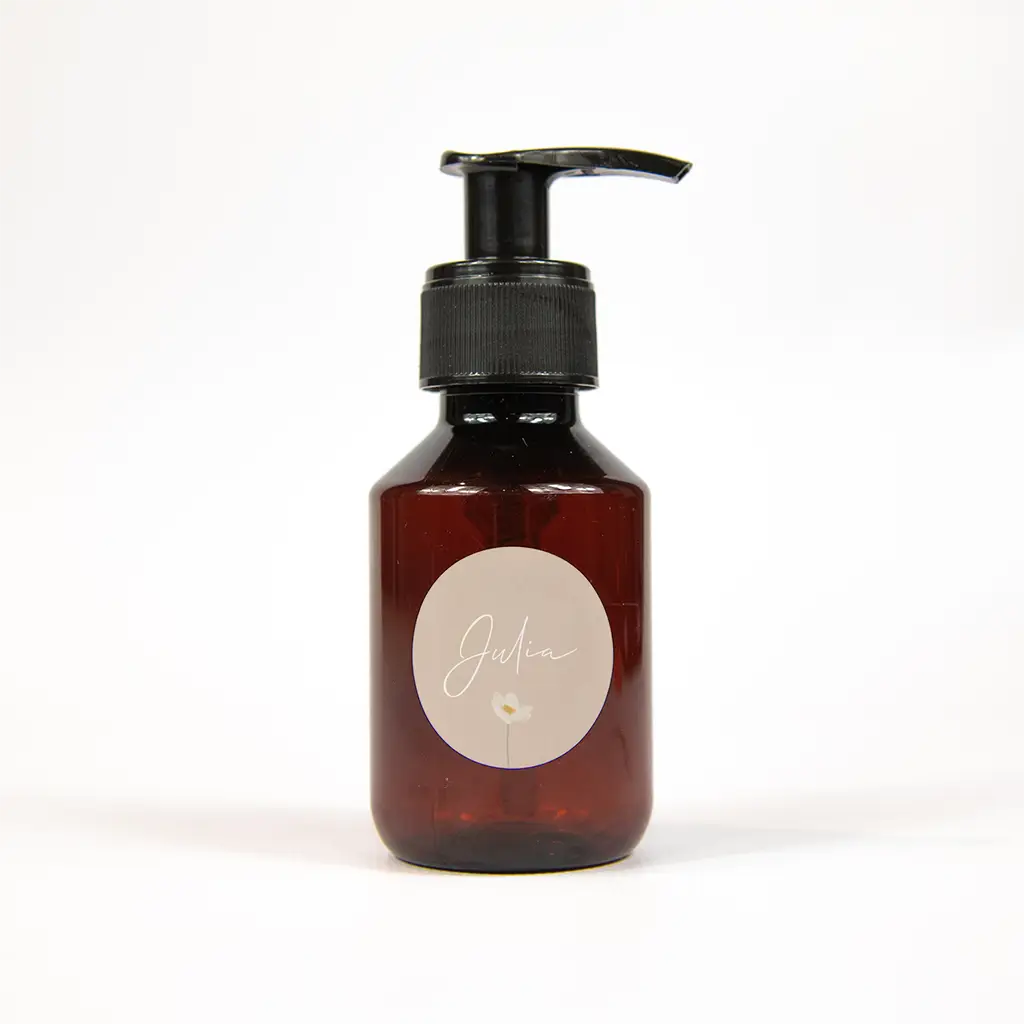 Naamsticker roze met bloem - per 25 stuks