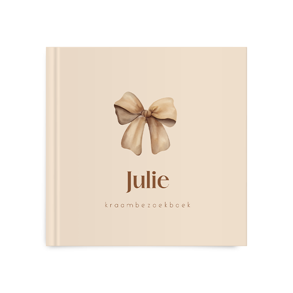 Kraambezoekboek met bruine strik