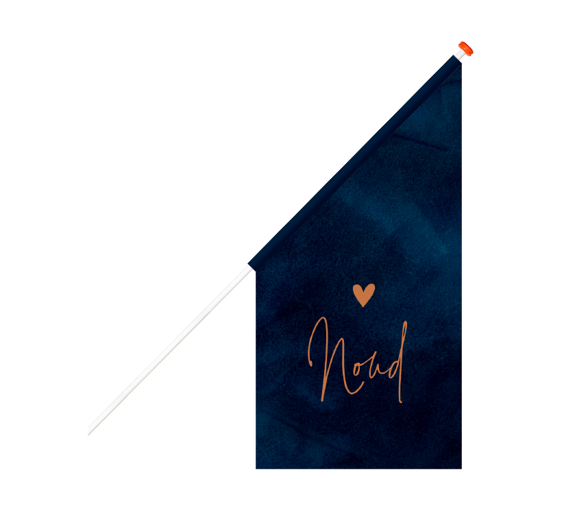 Donkerblauwe velvet geboortevlag met koperkleurig hartje