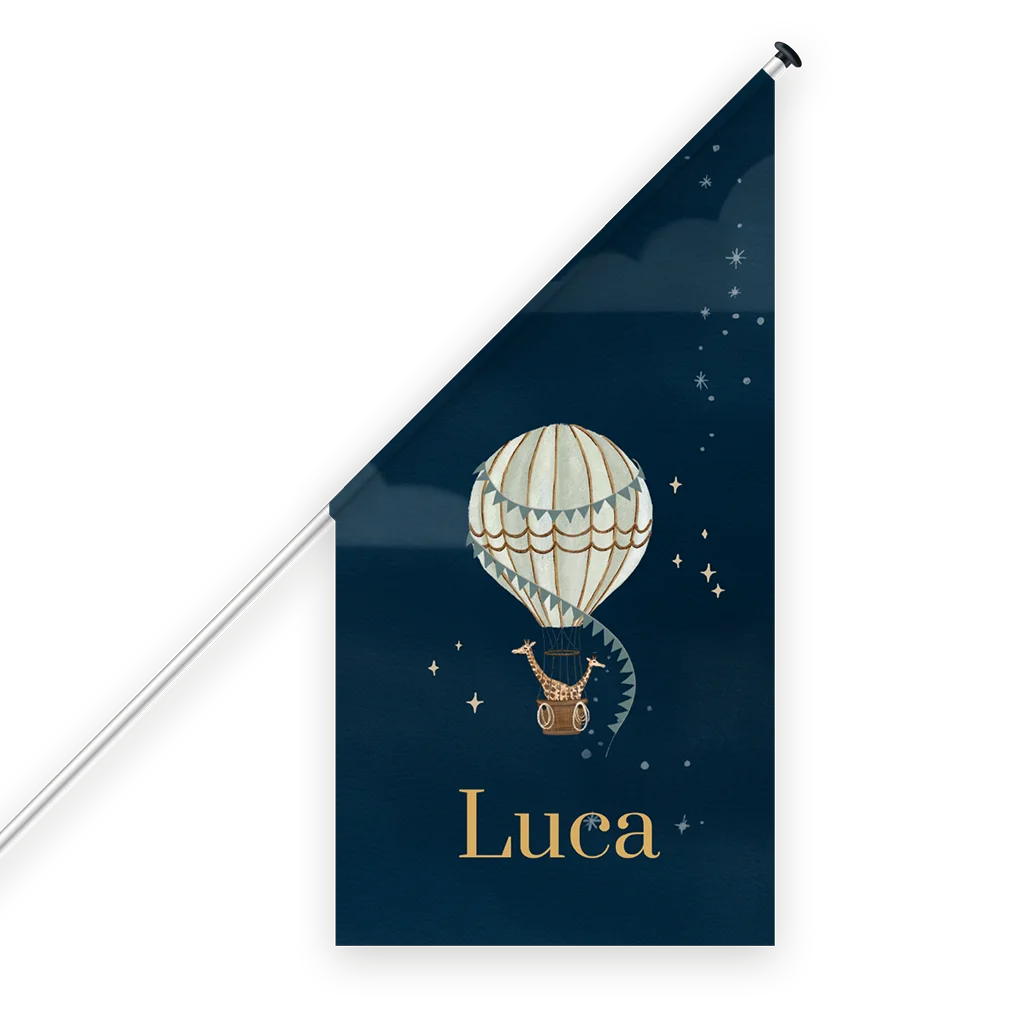 Vlag geboorte jongen luchtballon met giraffe