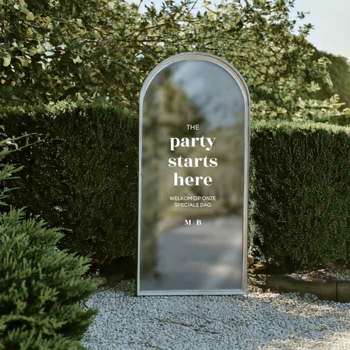Welkomstbord bruiloft spiegelsticker