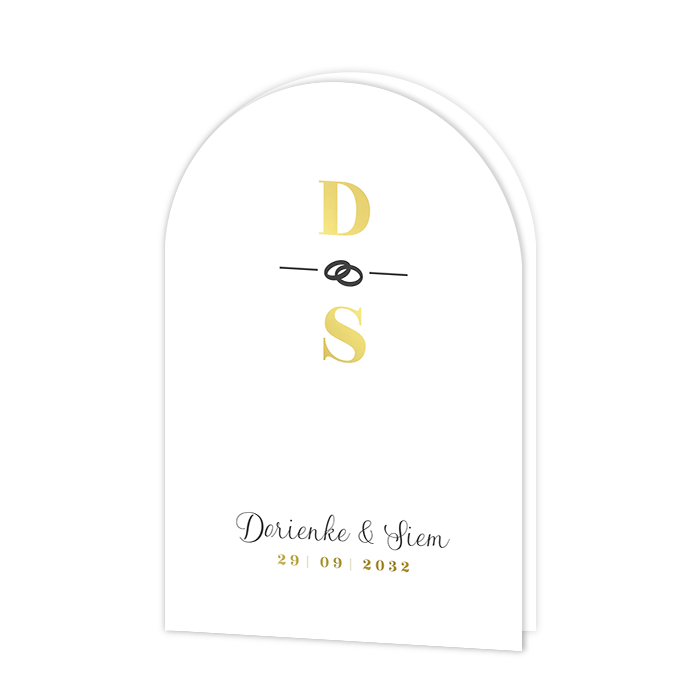 Boog trouwkaart met logo in goudfolie