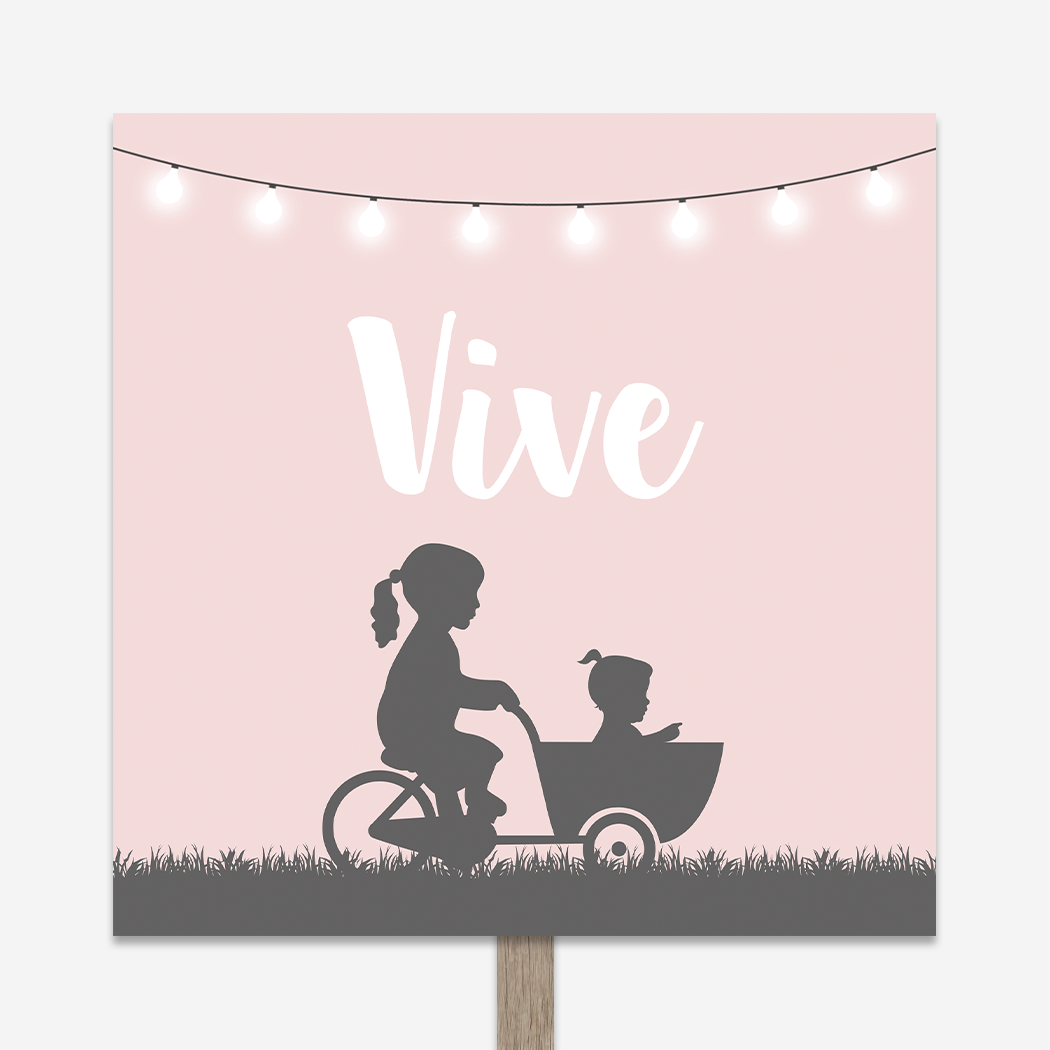 Tuinbord Roze Bakfiets Lichtsnoer Zusjes