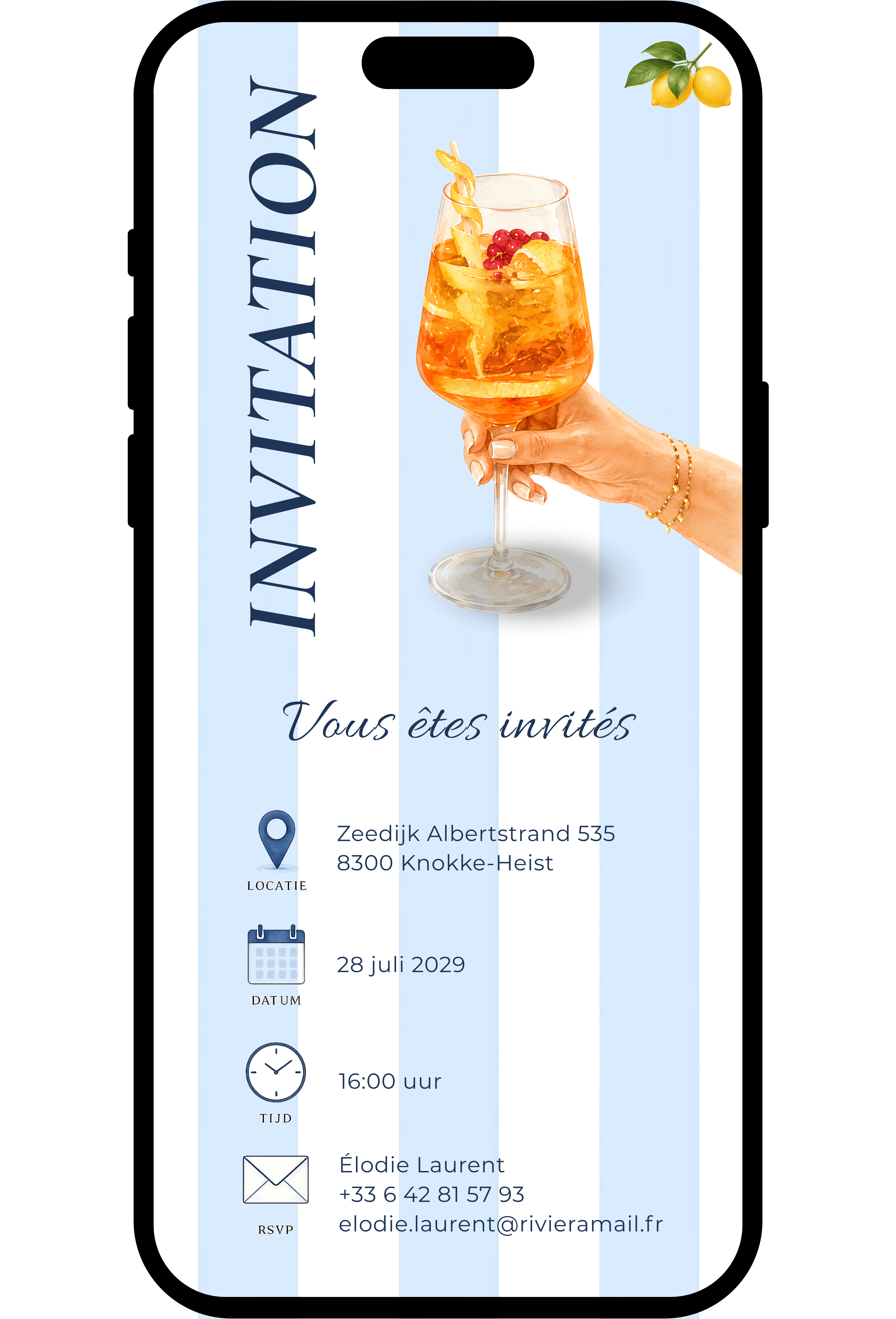 Uitnodigingskaart voor een feest maken met citroenen & cocktails