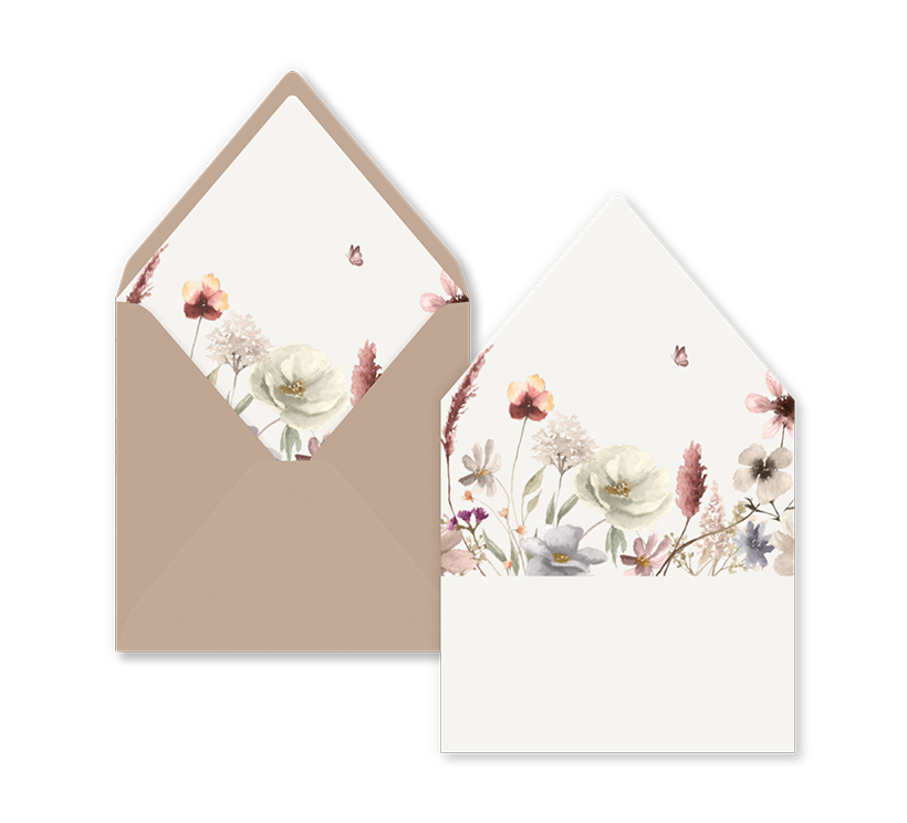 Romantische envelop inlay met watercolour bloemen voor 14 x 14 envelop