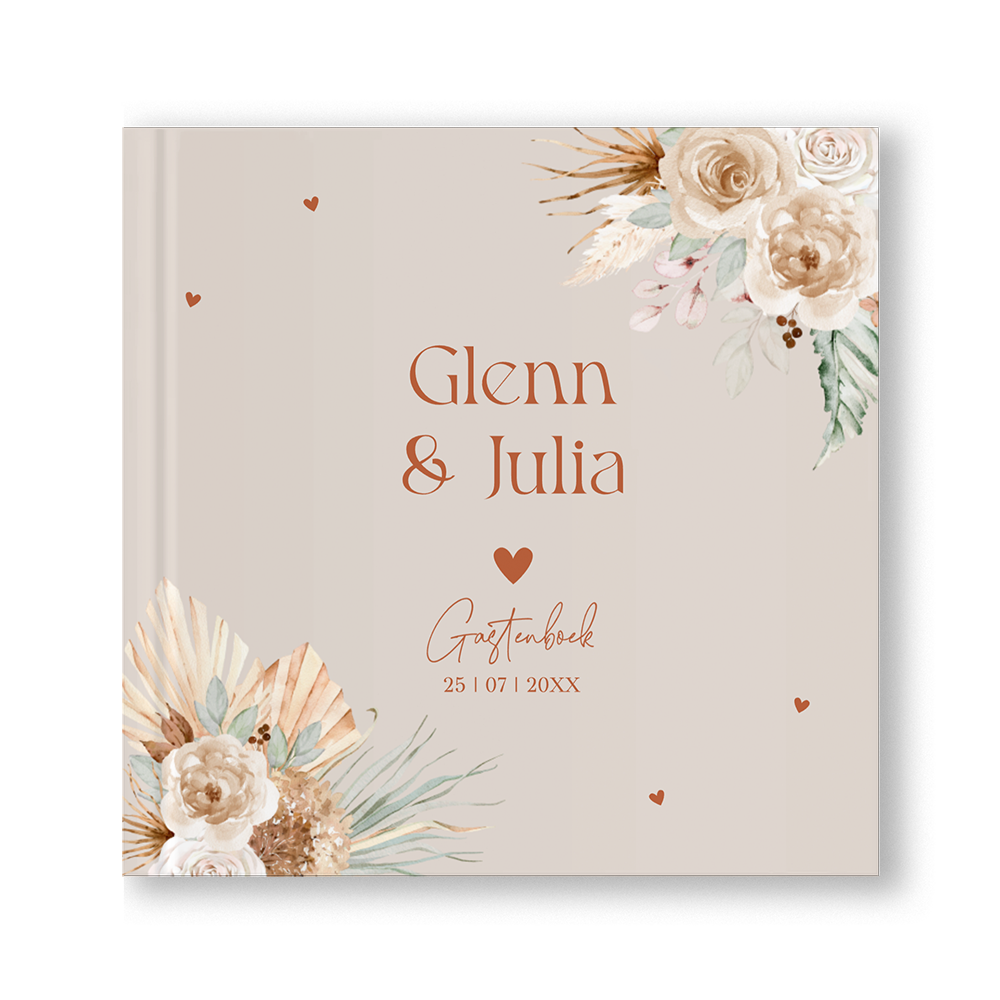 Gastenboek huwelijk beige bohemian aquarel bloemen
