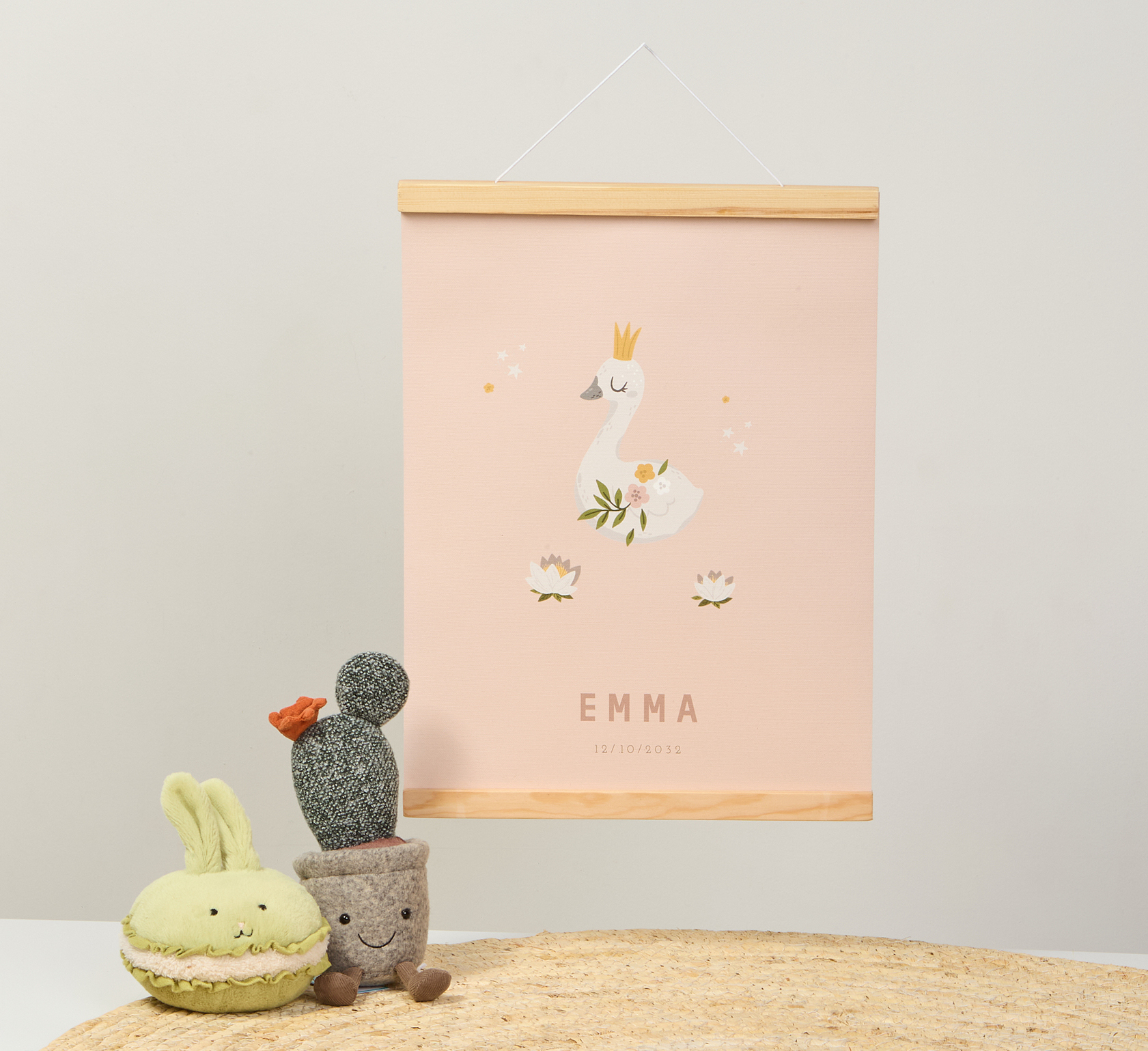 Canvasposter met houten latjes zwaantje