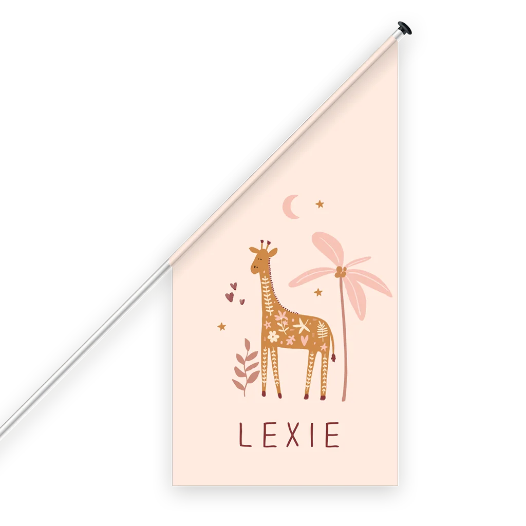 Geboortevlag met giraf in folk stijl