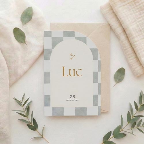 Geboortekaartje jongen geblokt pastel groen