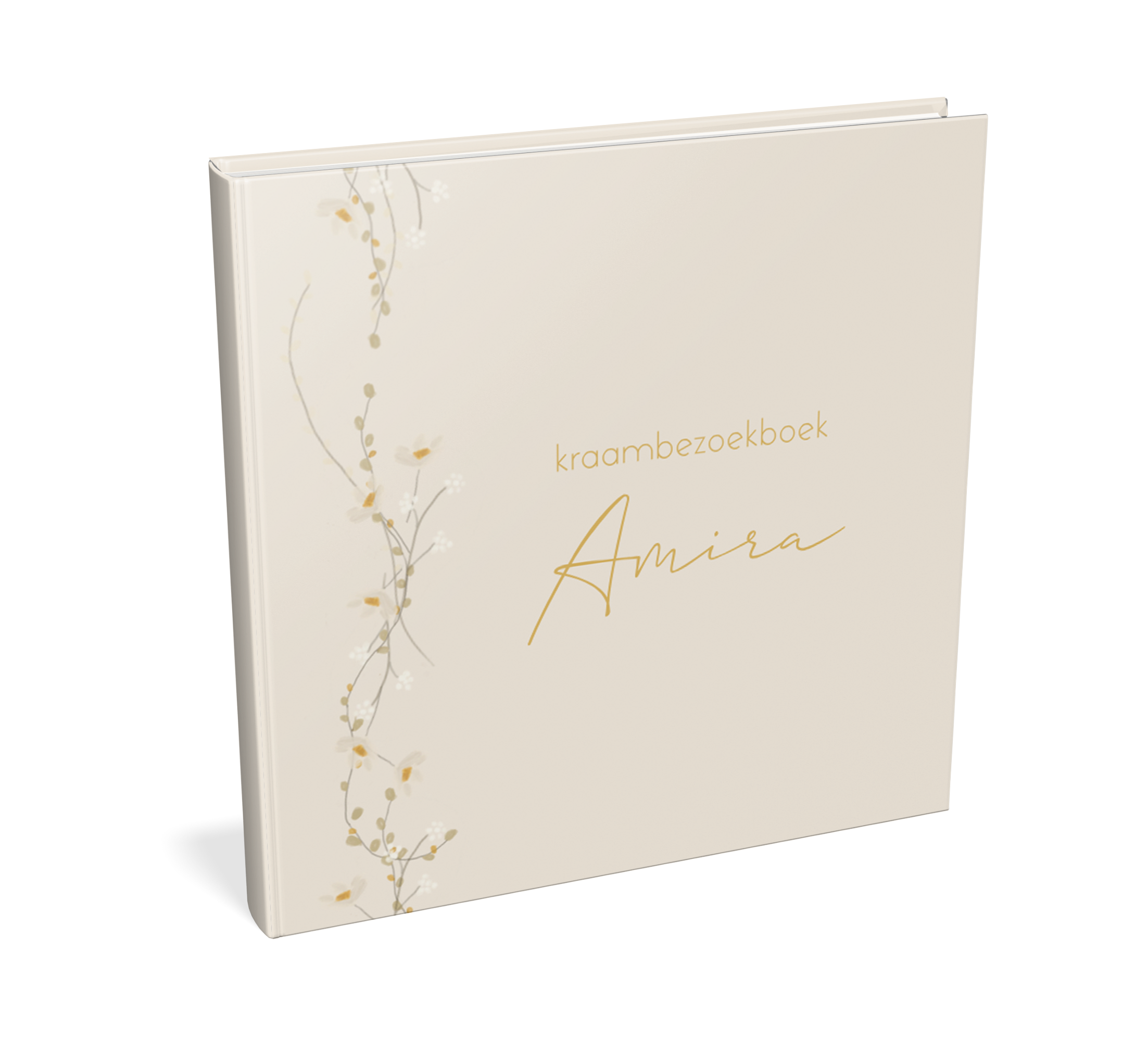 Beige kraambezoekboek met bloemenslinger