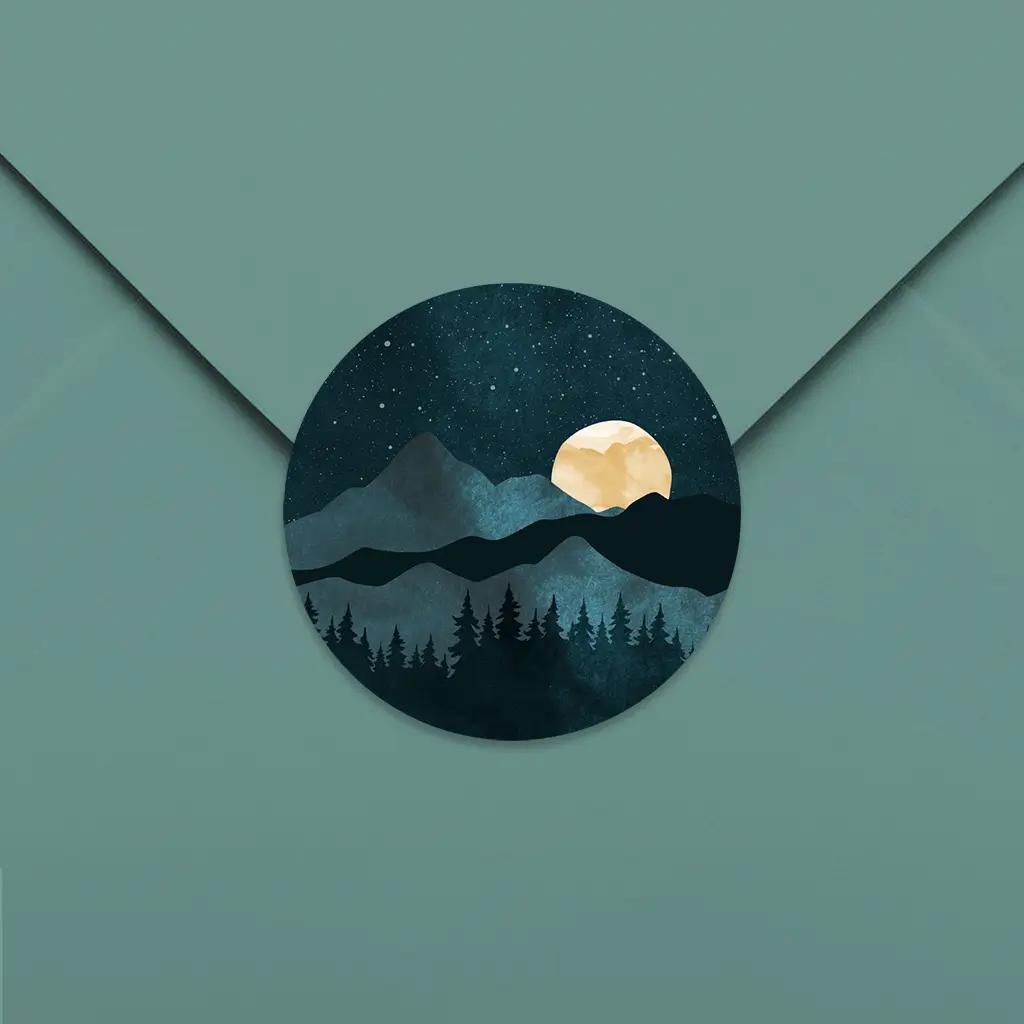 Sluitsticker met landschap, maan en sterrenhemel - per 25 stuks