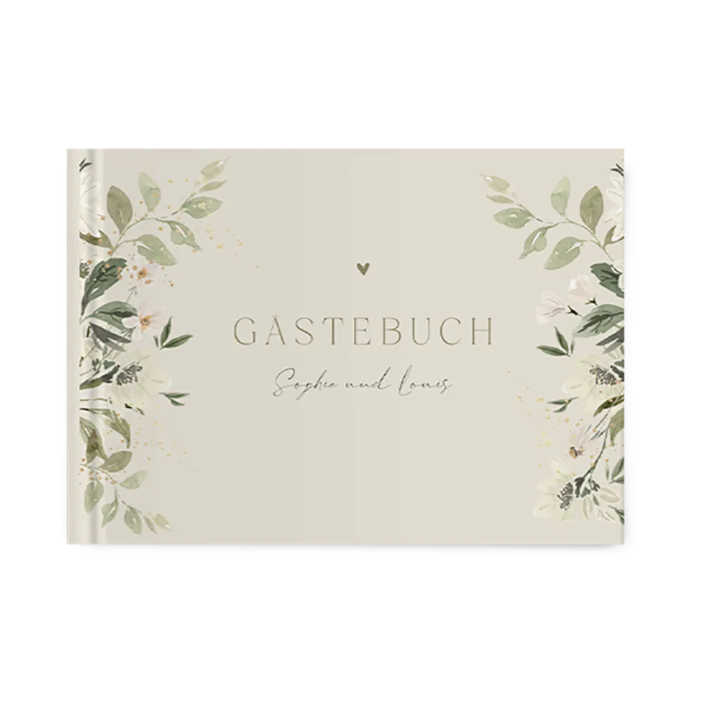 Gästebuch zur Hochzeit in Grün mit stilvollen Blumen