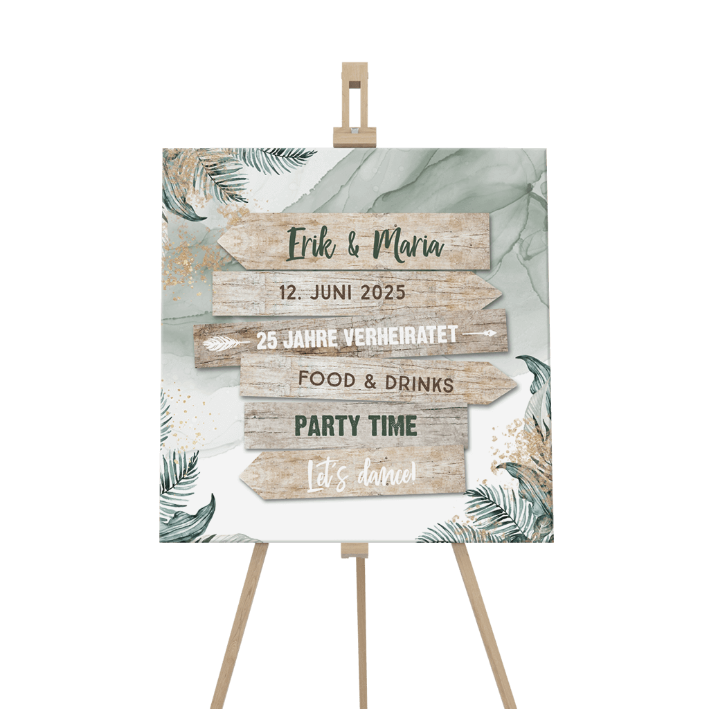 Botanisches Willkommensschild für Jubiläum mit Wegweiser