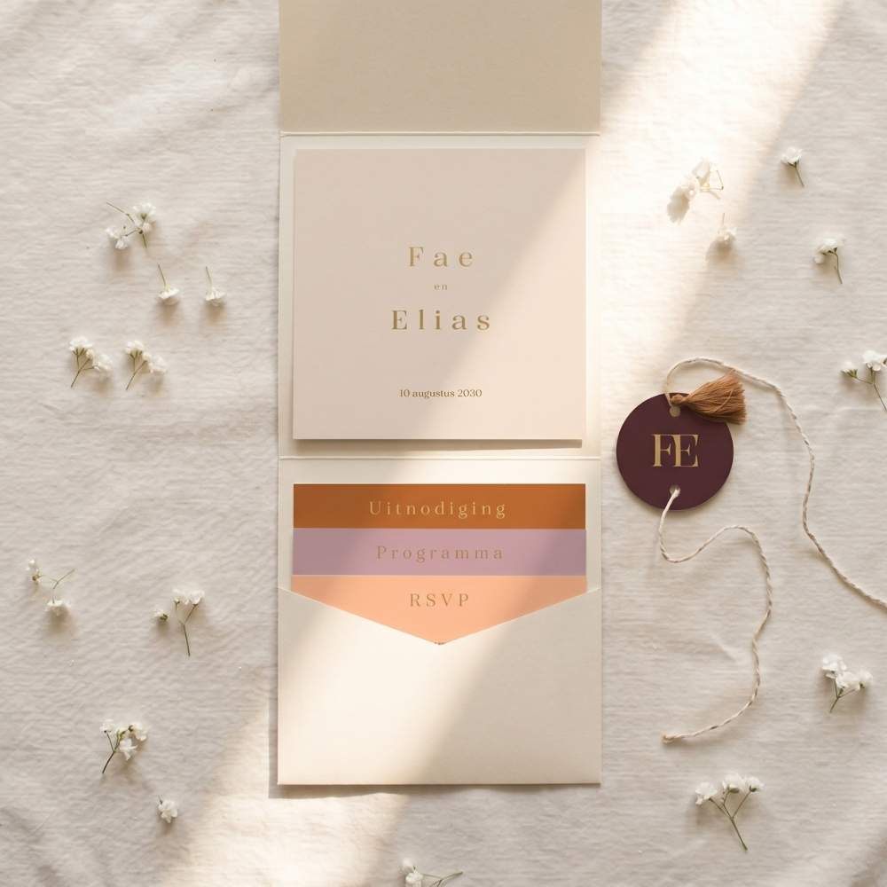 Pocketfold trouwkaart summer chic kleuren