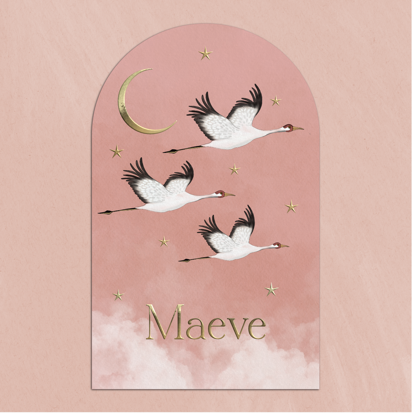 Geboortekaartje Boogvorm Kraanvogels Roze