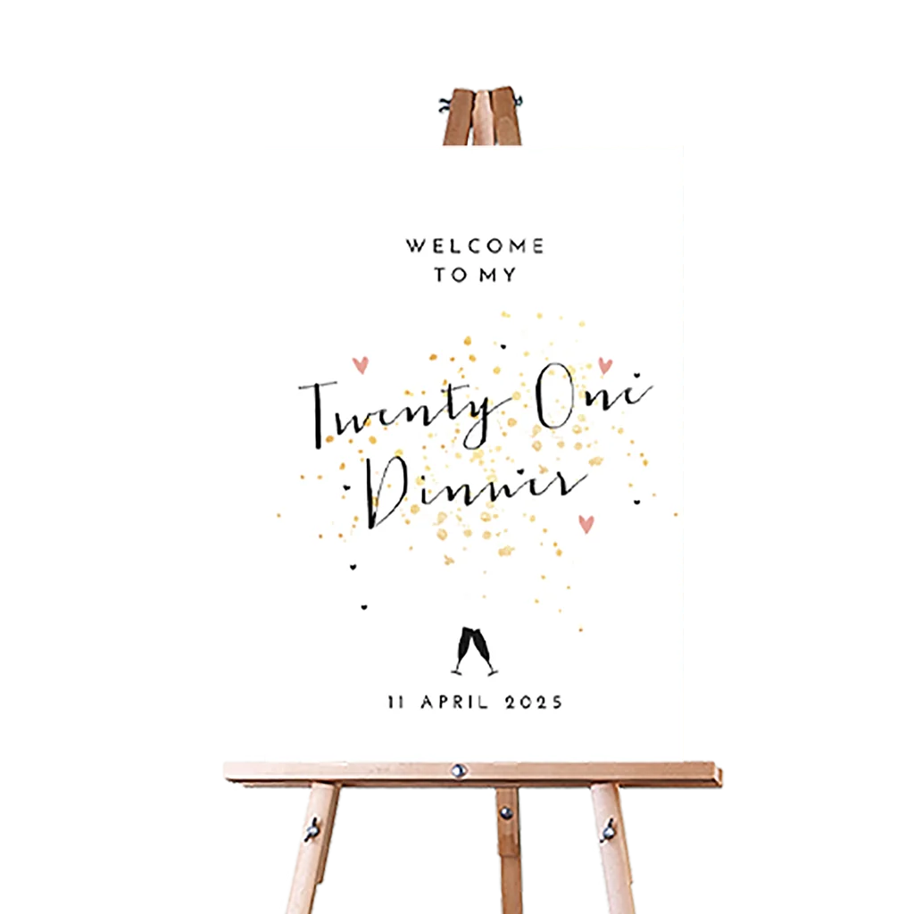 Welkomstbord 21 diner met goudlook spetters