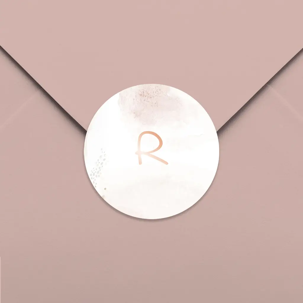 Sluitsticker met watercolour en roségoudfolie initiaal - per vel