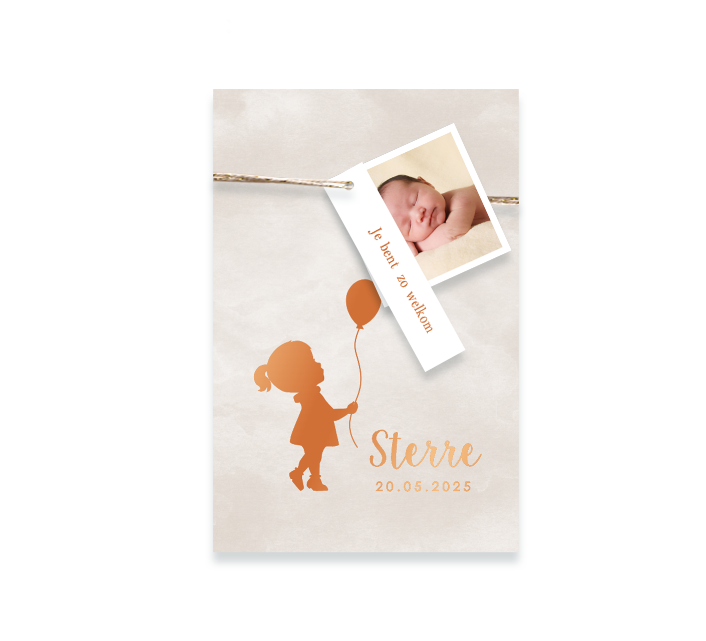 Lief label geboortekaartje met hoogglans silhouet en foto