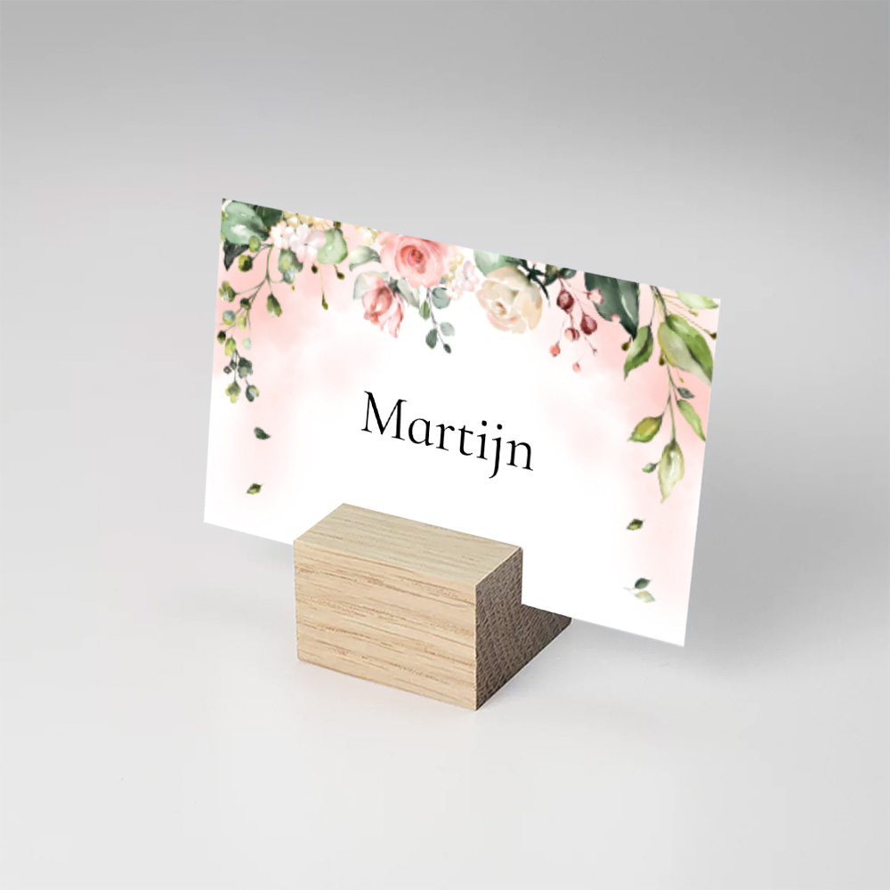 Naamkaartjes huwelijk roze bloemen Pink Floral