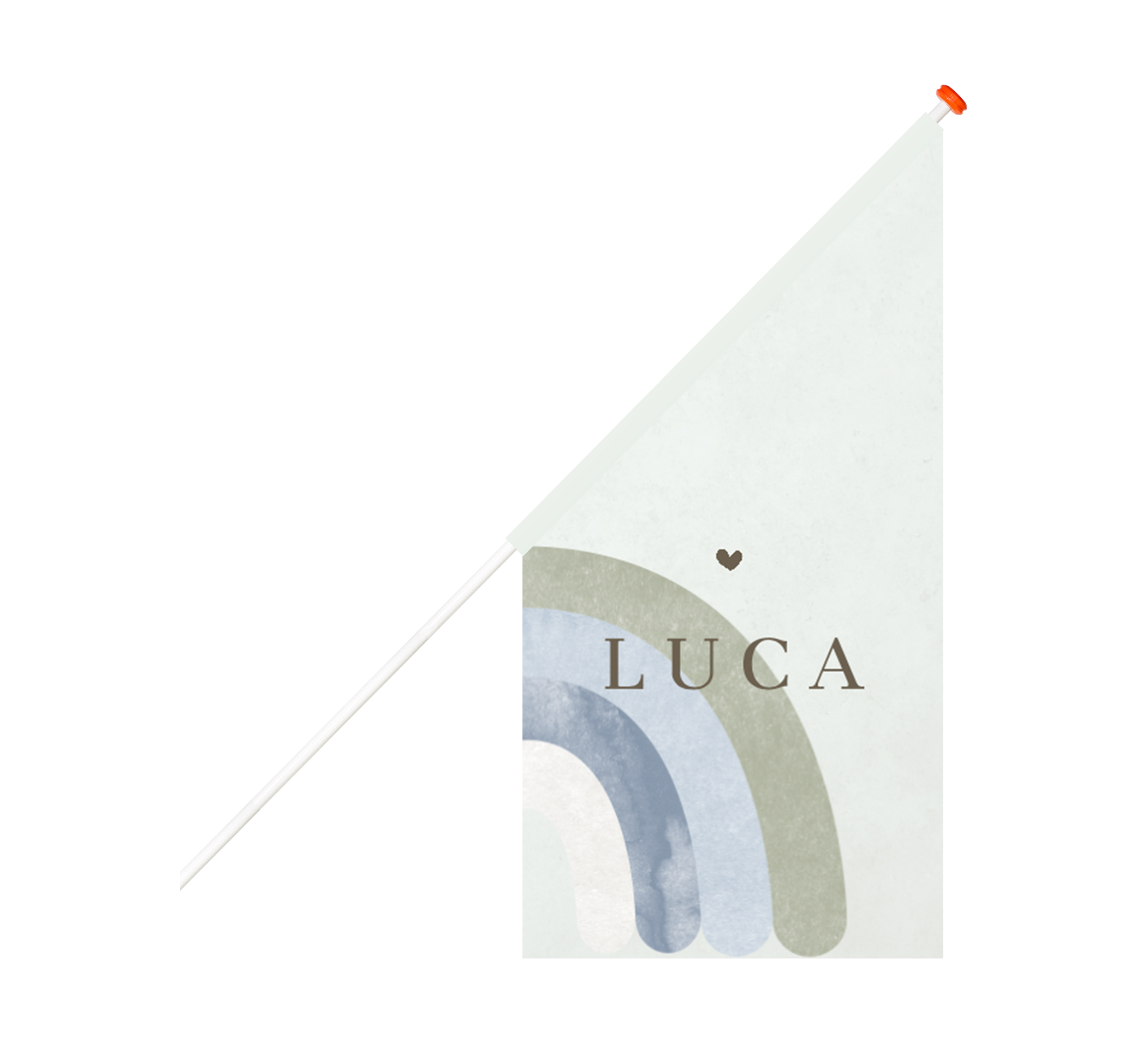 Geboortevlag groen met watercolour regenboog en hartje