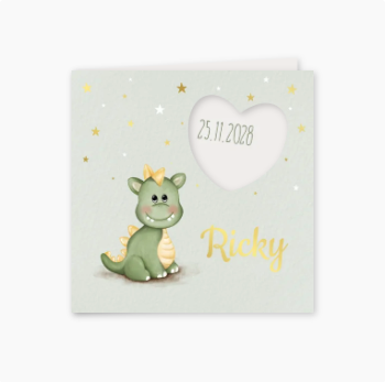 Geboortekaartje hartjes doorkijkje en lief draakje