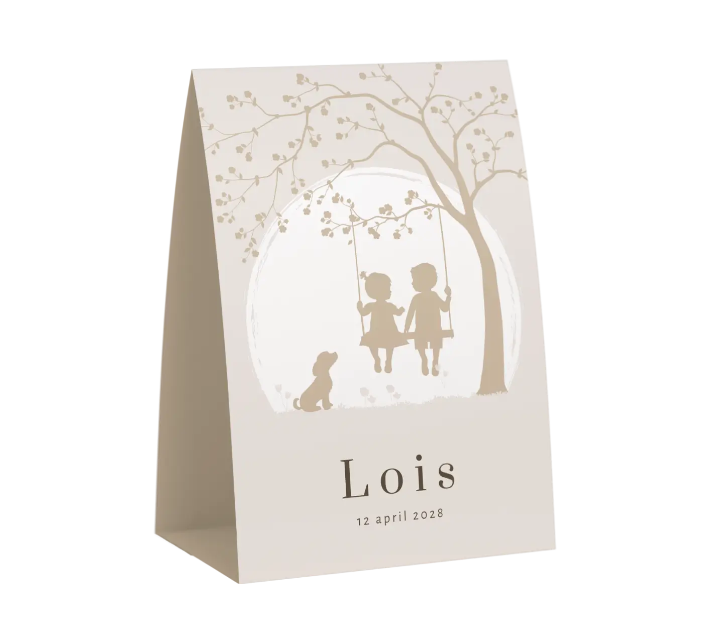 Lief tentkaartje met silhouetjes van broer en zusje op schommel