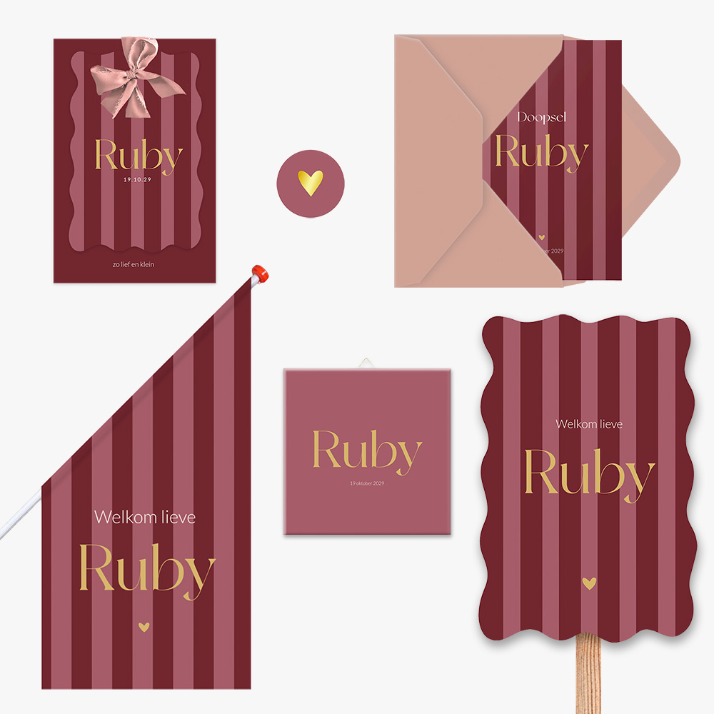 Doorlink geboortekaartjes set berry blush