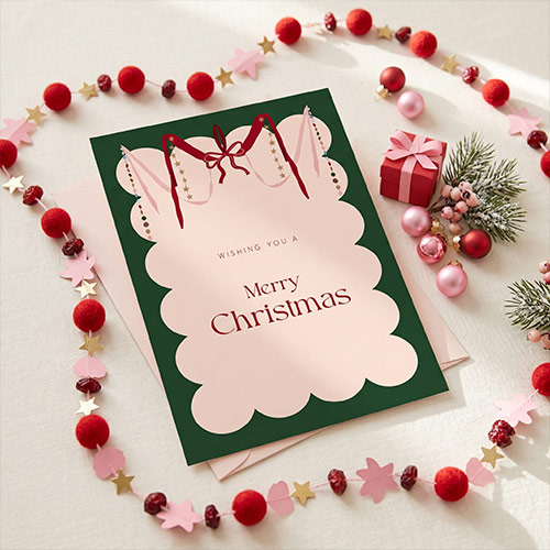 Kerstkaart vrolijke kerst slingers