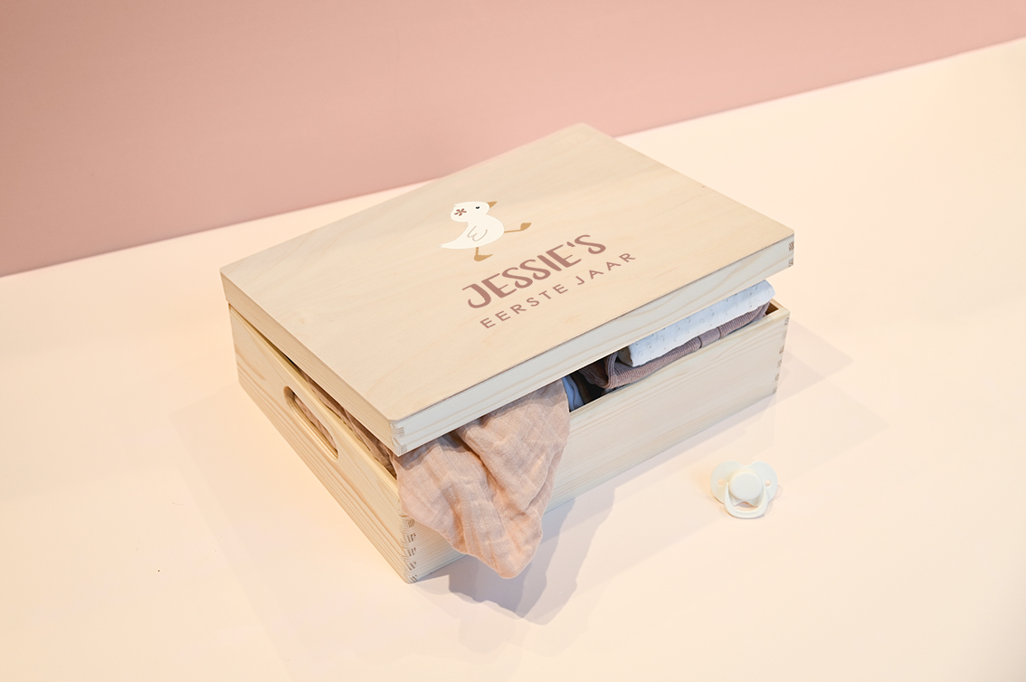 Lieve memorybox met gansje en naam