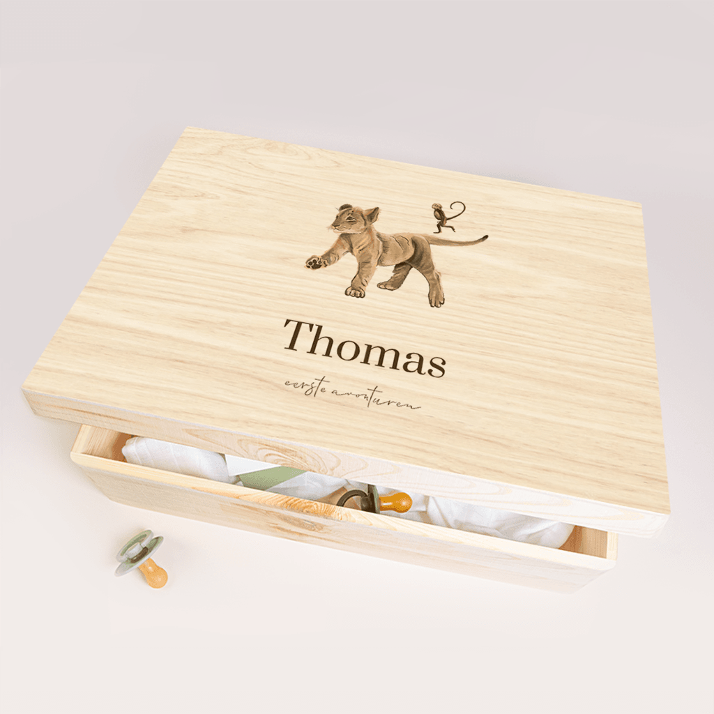 Memorybox baby met schattig welpje en aapje