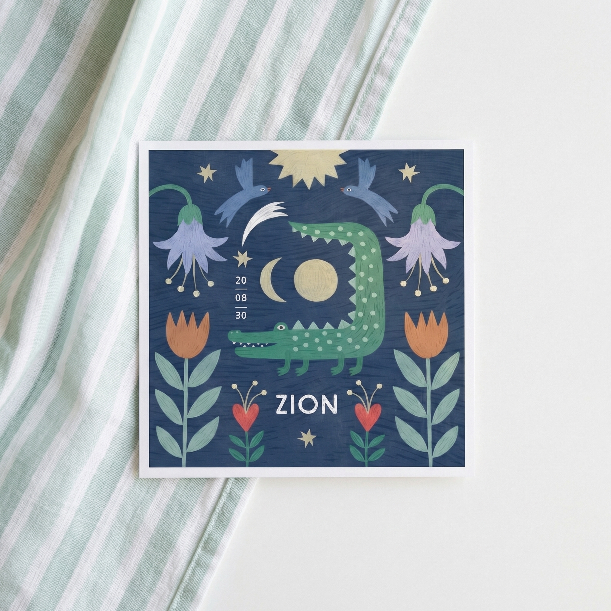 Geboortekaartje jongen krokodil bloemen