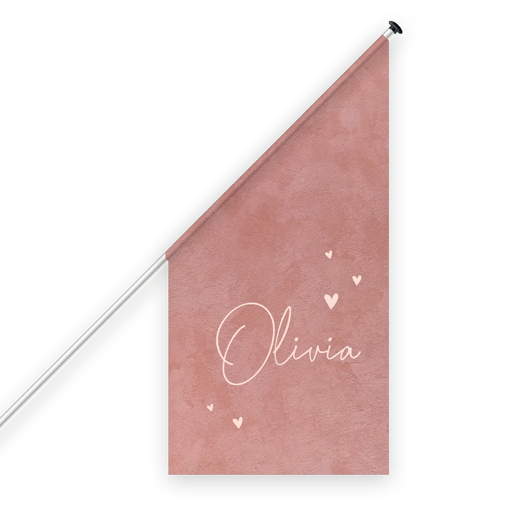 Geboortevlag met roze velvetlook en hartjes