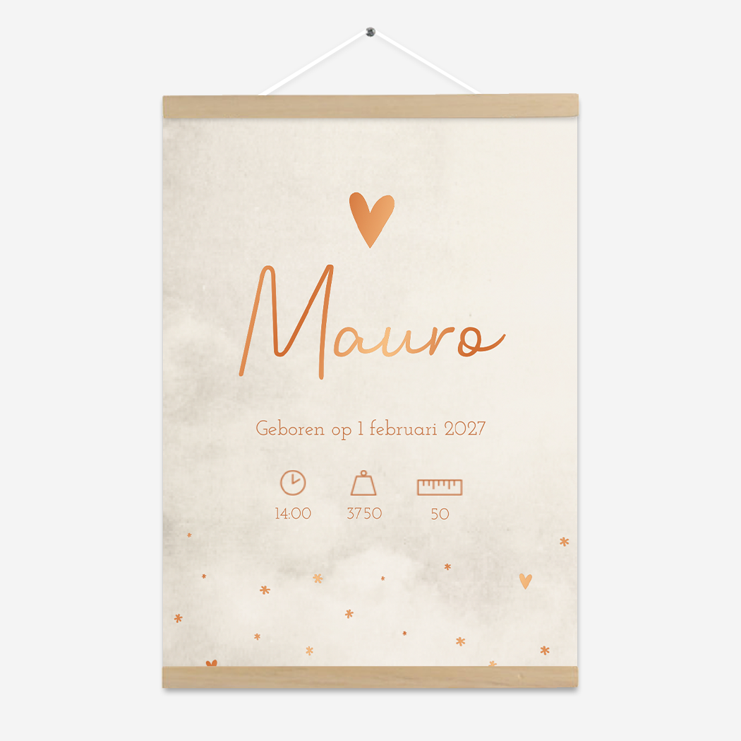 Poster Jongen Beige Gewolkt Koperfolie