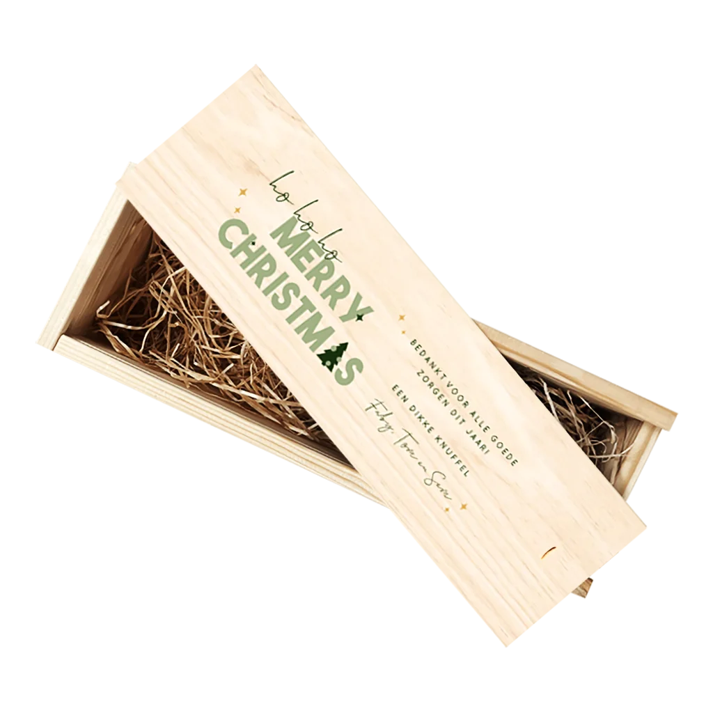 Wijnkist met naam kerstcadeau