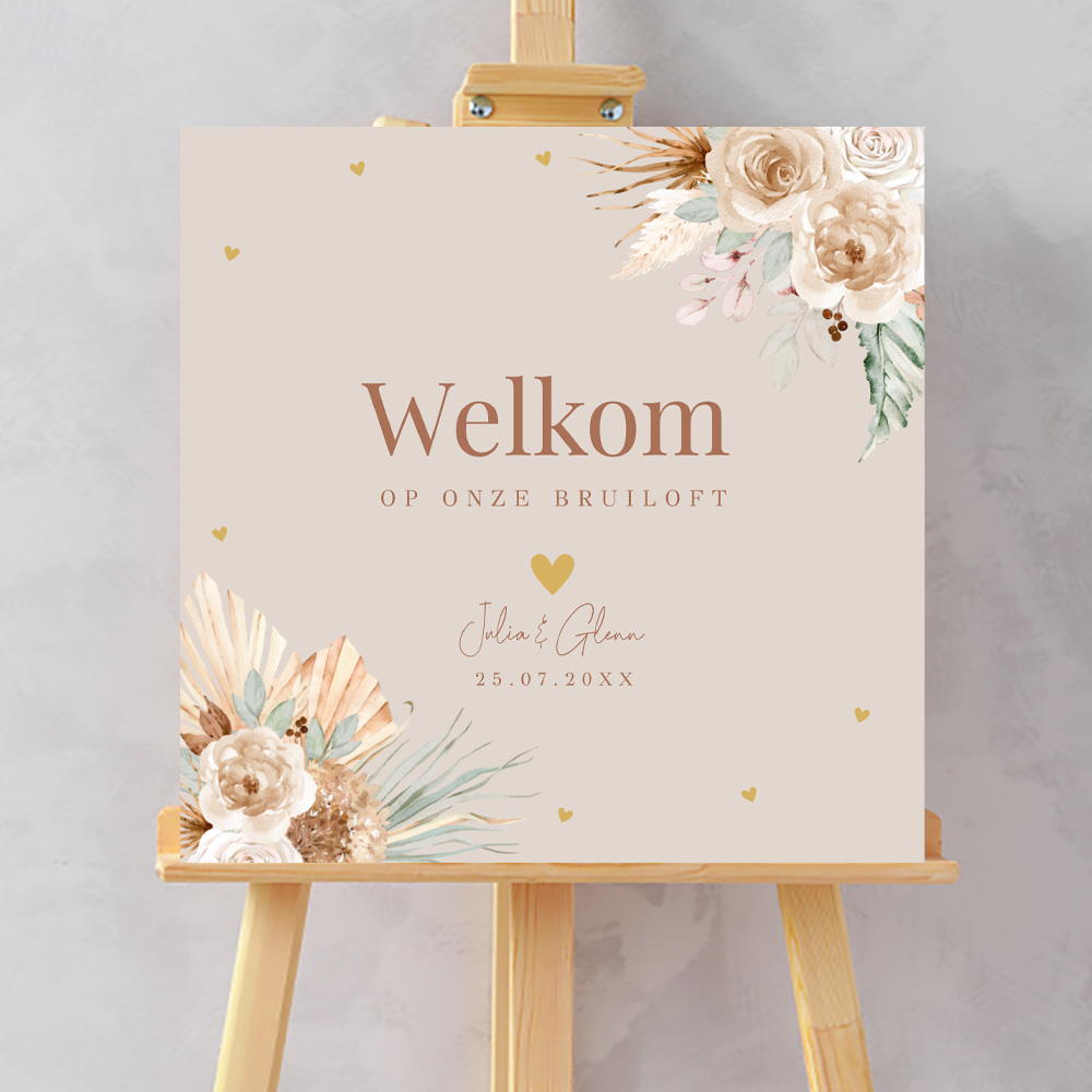 Bruiloftsbord bohemian beige aquarel bloemen 70x70 cm