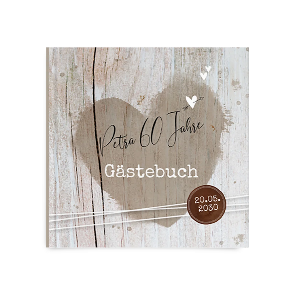 Gästebuch zum Geburtstag im Holz-Look mit Herzchen
