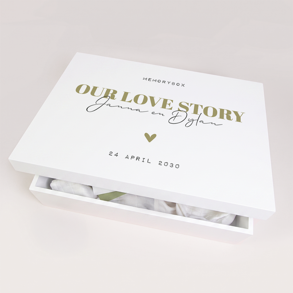 Memorybox huwelijk met schrift in groen en hartje
