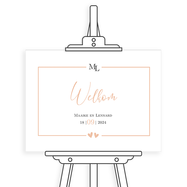 Chique welkomstbord bruiloft met logo