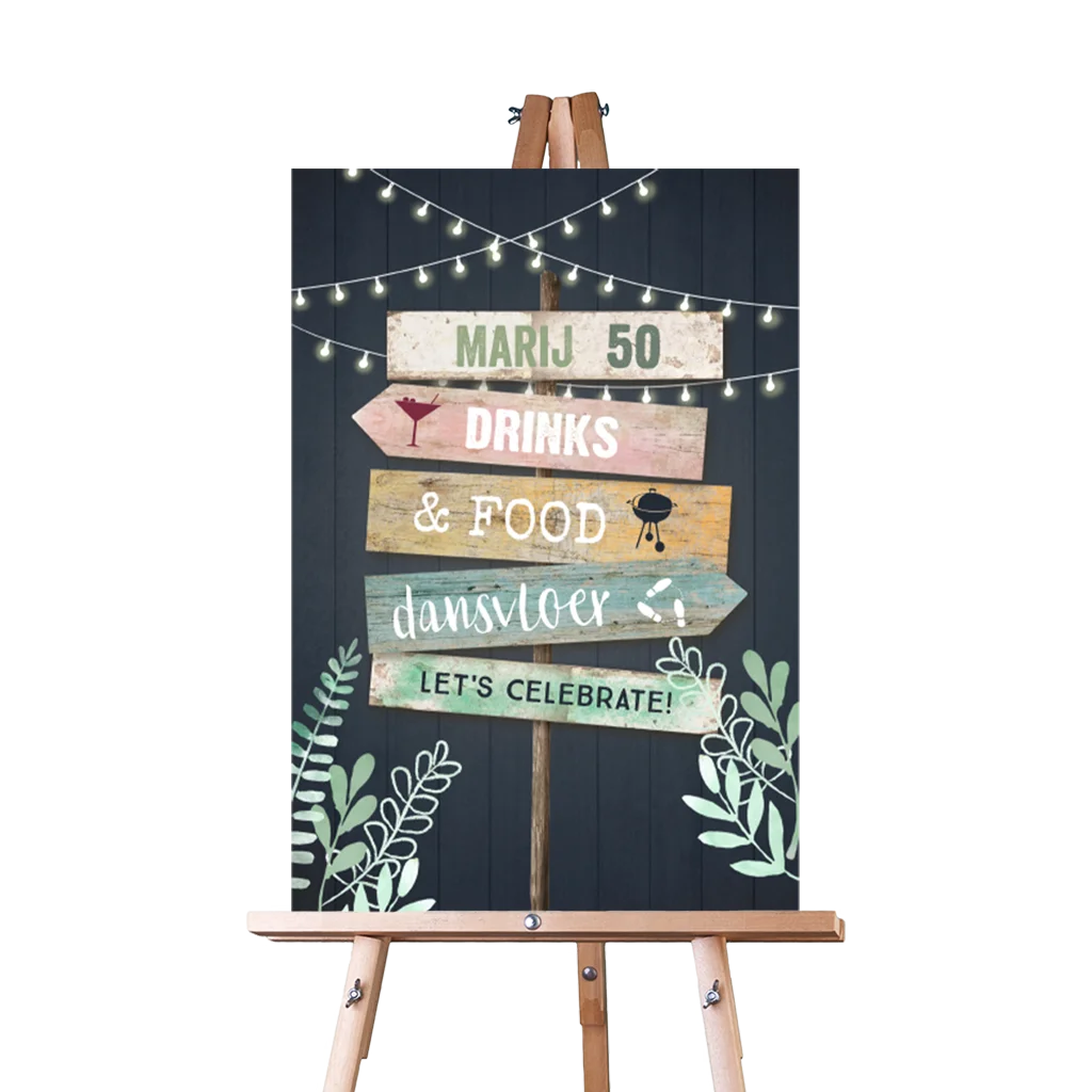 Welkomstbord verjaardag 50 jaar met wegwijzer