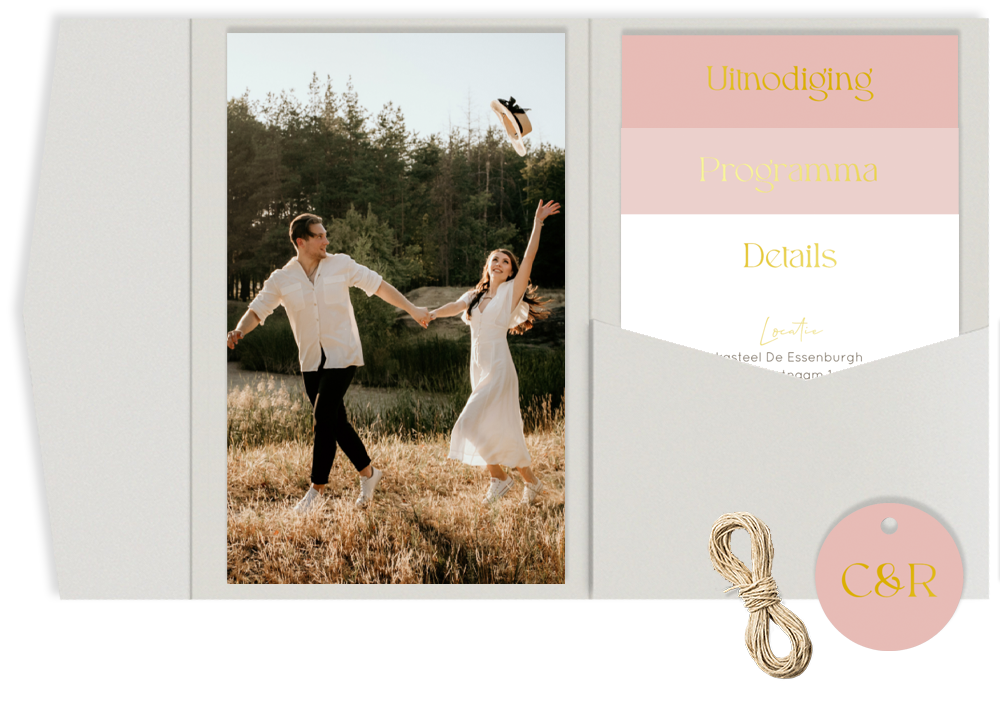 Pocketfold trouwkaart foto meerdere kaartjes roze