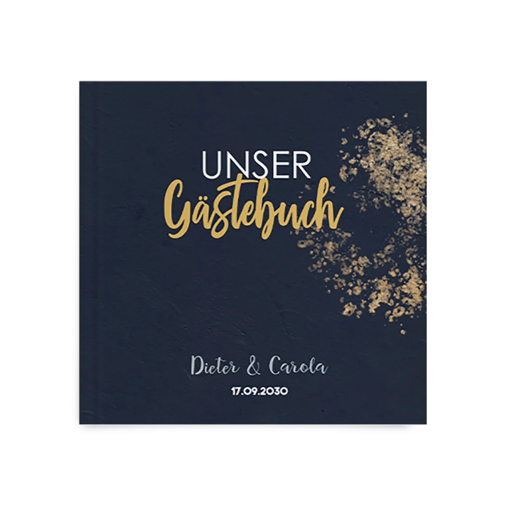 Blaues Gästebuch Geburtstag mit Goldflecken