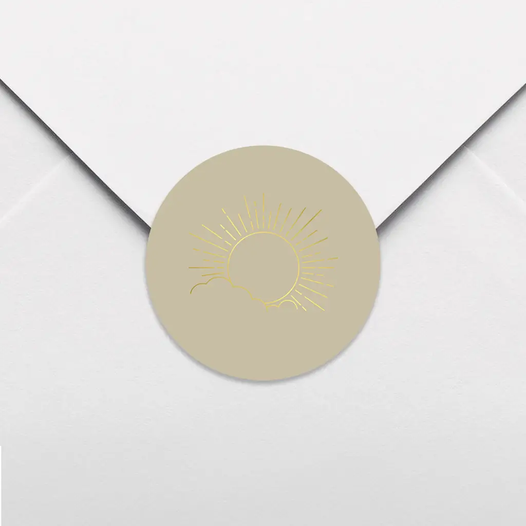 Luxe sluitsticker met goudfolie zon - per vel