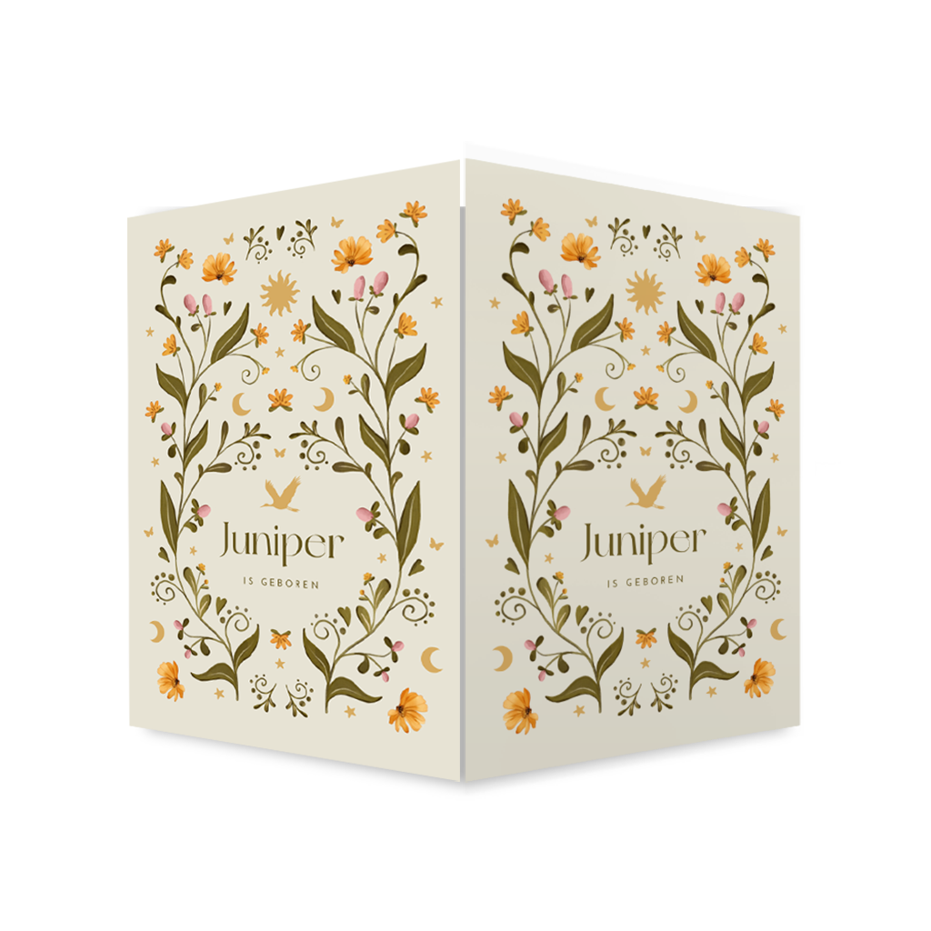 Raambord geboorte in groen met stijlvolle bloemen