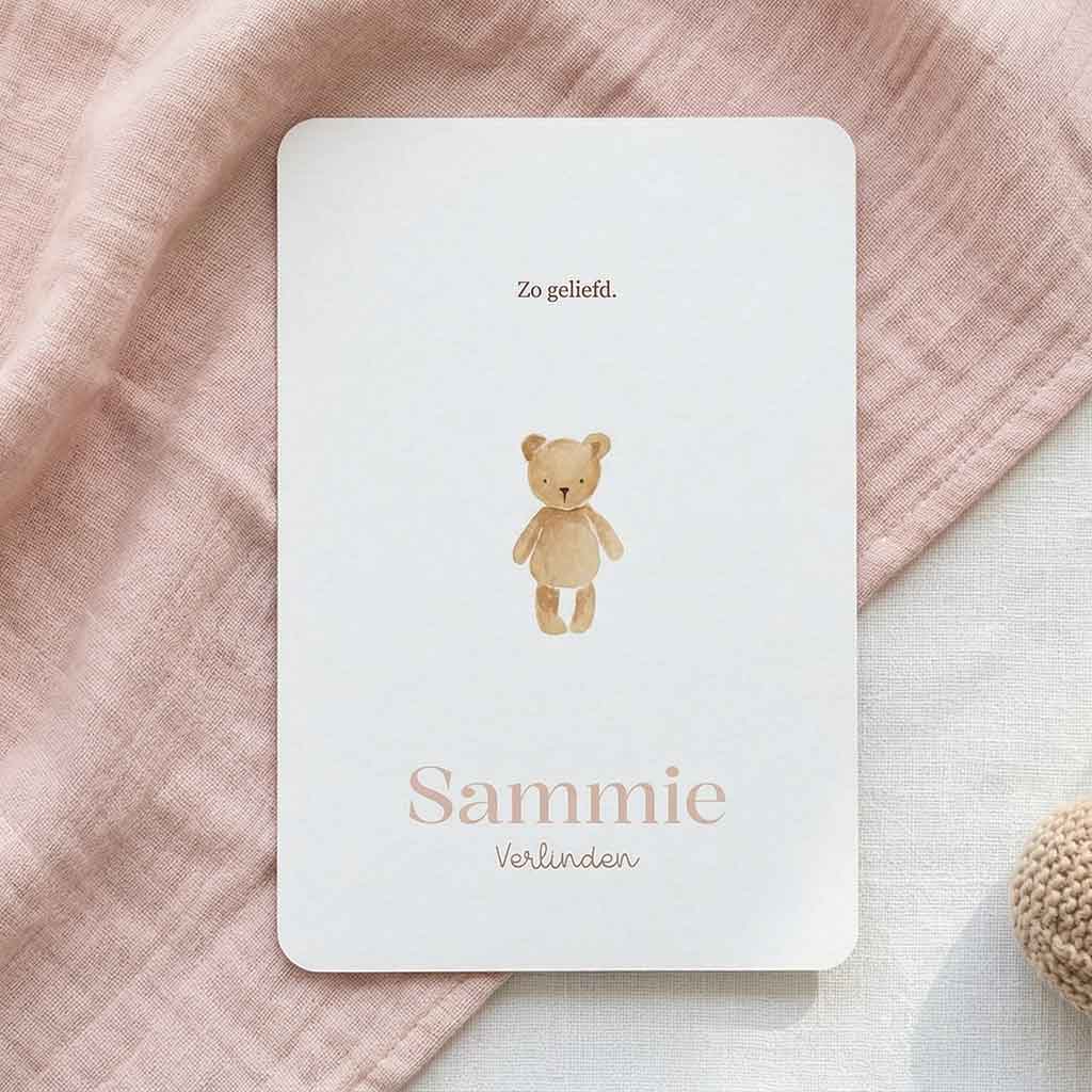 Klassiek geboortekaartje meisje teddybeer knuffel
