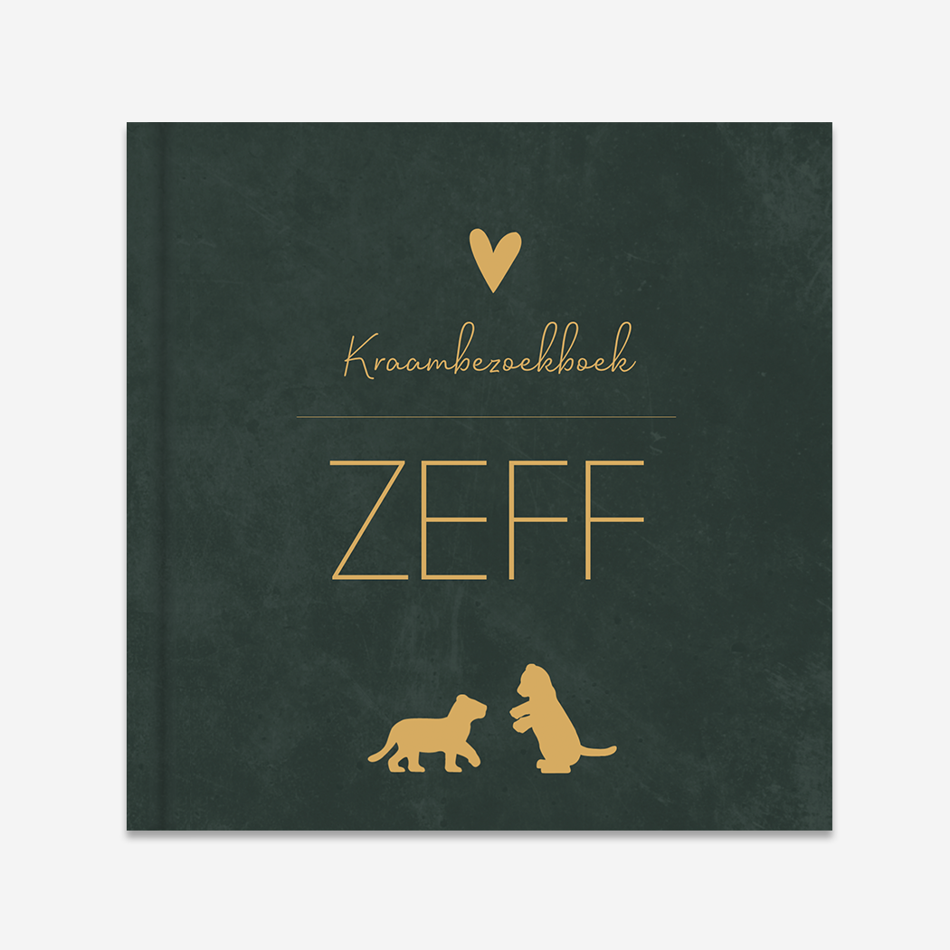 Kraambezoekboek donkergroen stoer leeuwtjes hartje