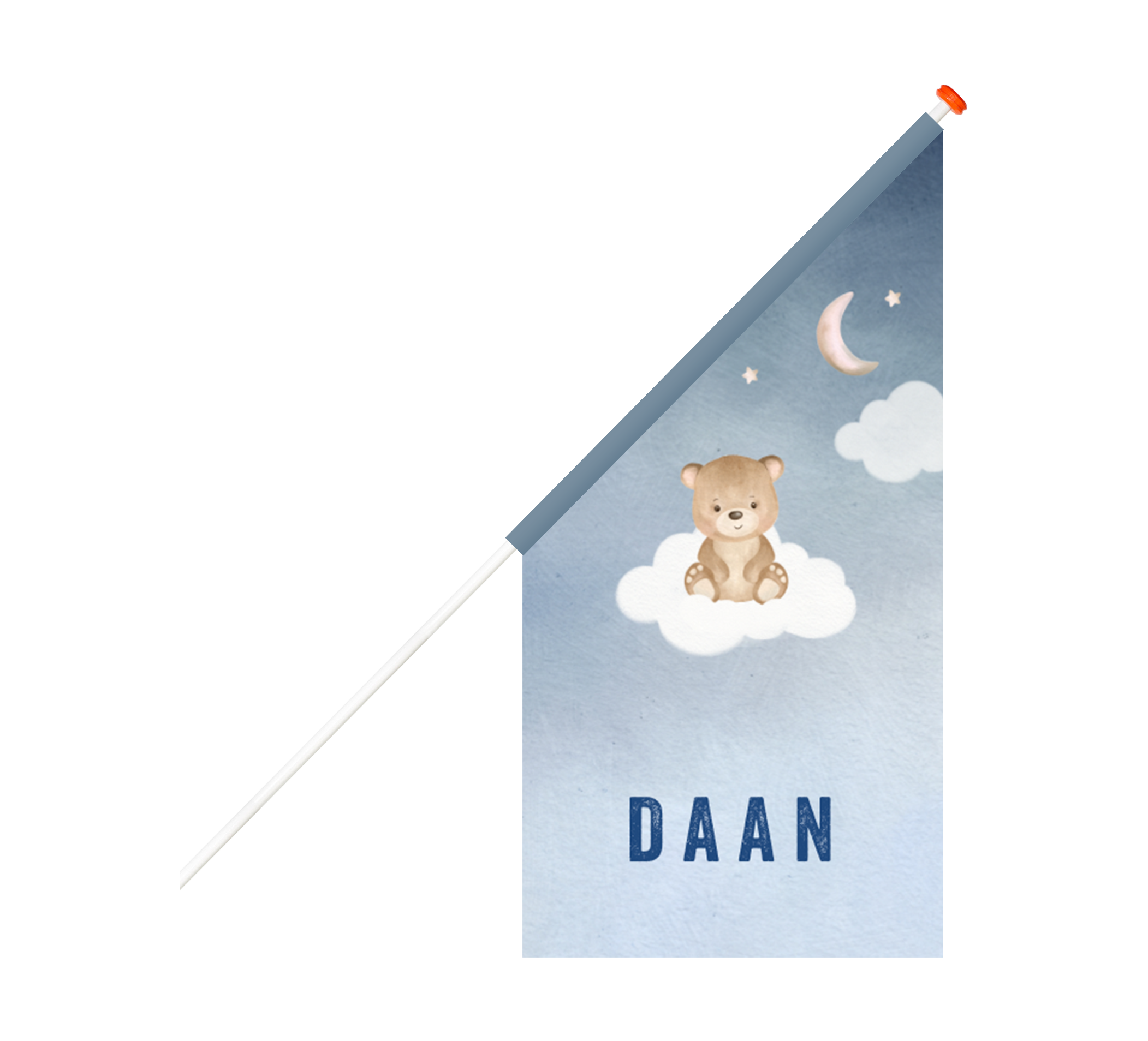 Geboortevlag blauw met beer op wolkje