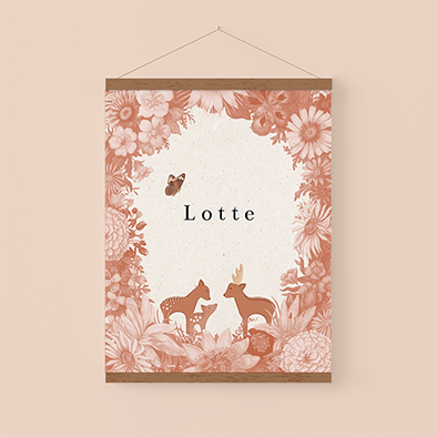 Canvasposter met hertjes en terra-kleurige bloemen