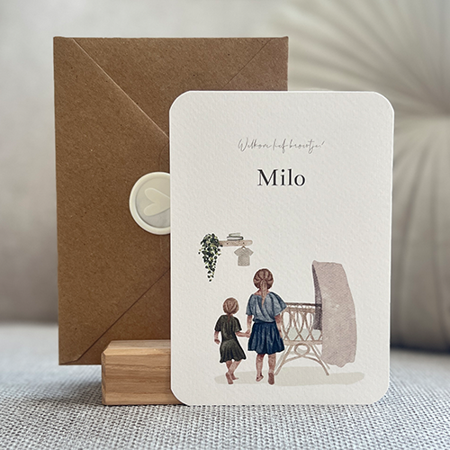 Geboortekaartje Jongen Wieg Zusjes Waterverf