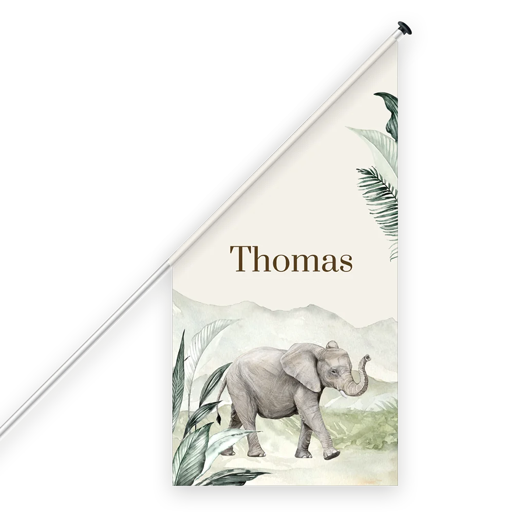Avontuurlijke geboortevlag met olifant