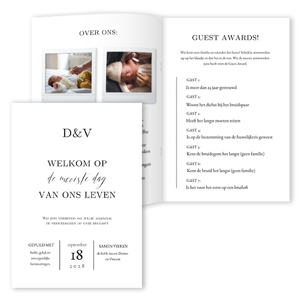 Stijlvolle feestgids bij trouwkaart